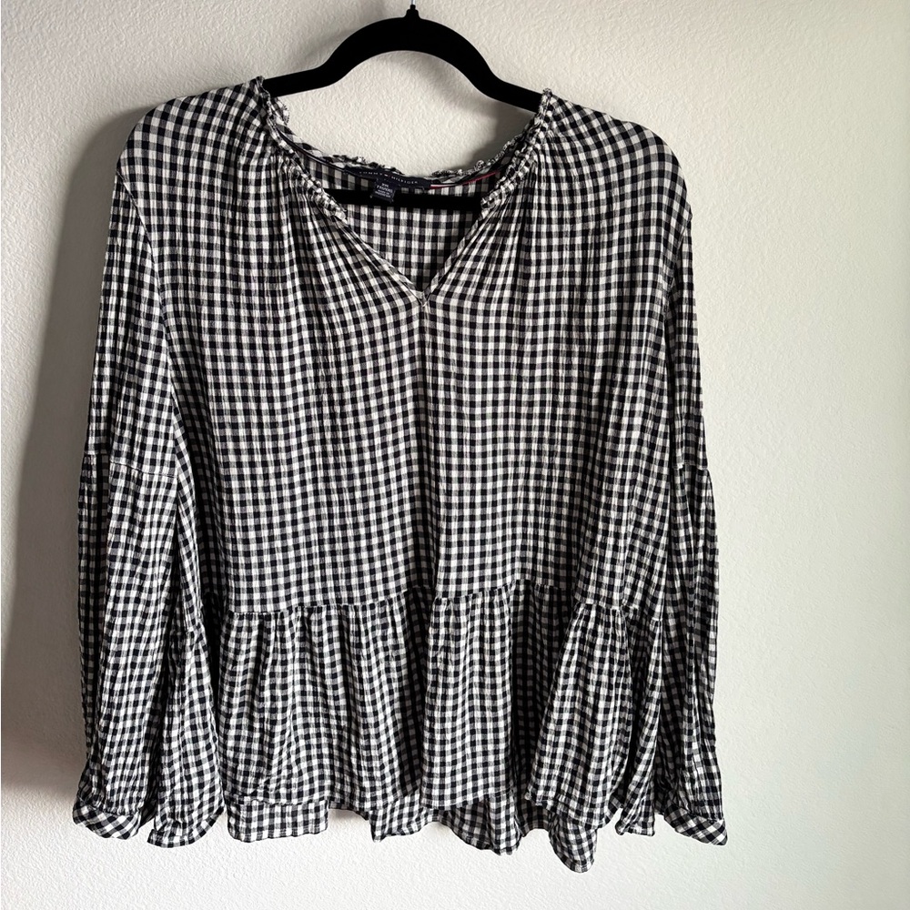 Cottagecore Tommy Hilfiger Black and White Gingham Blouse XXL